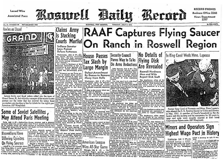Une du Roswell Daily Record du 8 juillet 1947